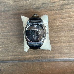 Armani Exchange Mens Silver and Black Leather Chronograph watch